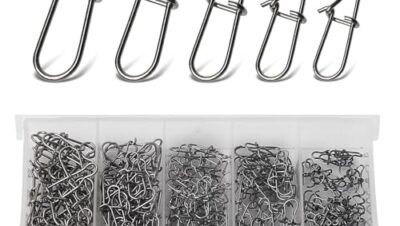 Annyswit 100 Piezas/5 tamaños Snap de Pesca para swivels Set 2# 1# 0# 00# 000# Quick Change Trucha Mosquetón Snaps con Duo Lock Easy Snap para señuelos y Peces Depredadores Köder Swivels