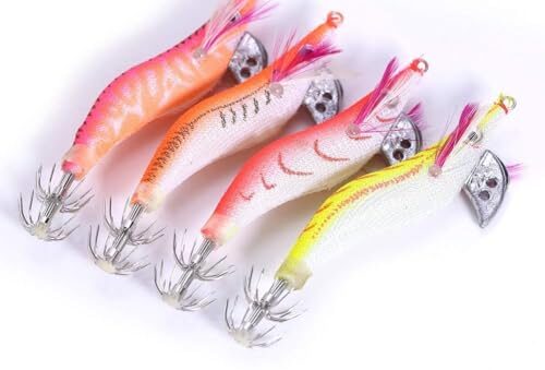 HERCHR Señuelos de Camarones, Cebo Duradero para Señuelos de Pesca de Calamar Cebo de Plástico Luminoso de 4 Piezas Cebo de Calamar para Camarones, Calamares, Pesca Nocturna, Agua Dulce y Salada