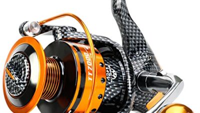 Sougayilang Carretes de pesca de 12+1 BB, carretes giratorios ligeros y suaves, potente arrastre de fibra de carbono, pesca de sal y agua dulce